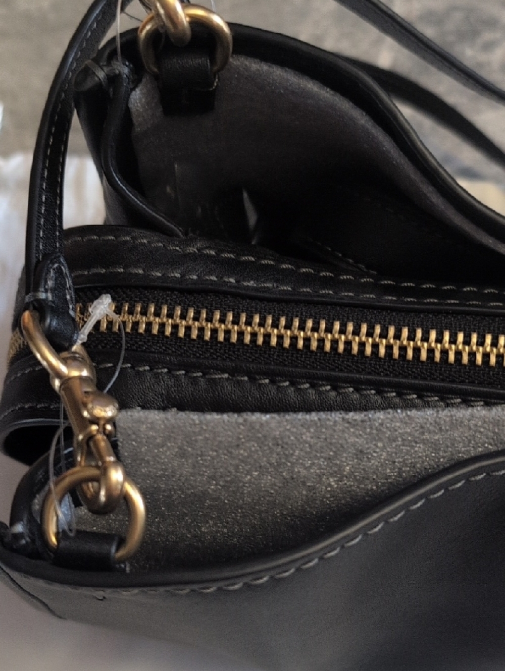 Coach Rogue 34 Black Leather Double-Zip Shoulder Bag with Brass  Hardware NWT - Picture 6 of 12